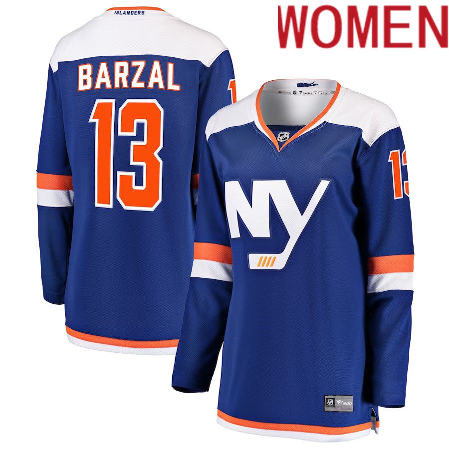 Women New York Islanders 13 Mathew Barzal Fanatics Branded Blue Alternate Breakaway NHL Jersey